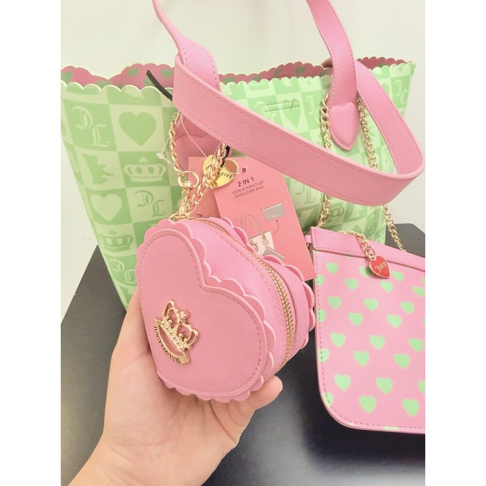 Juicy Couture Sweet Break Time 2-in-1 Tote Retro Green and Pink - Picture 6 of 11